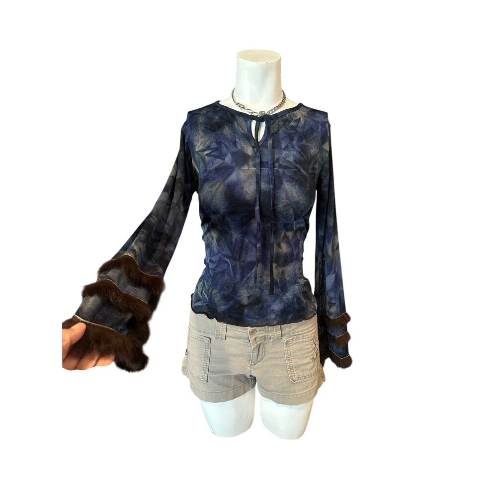 Y2K GothicFlared Sleeves Multicolor Romantic Top Sz M sheer Purple Lace